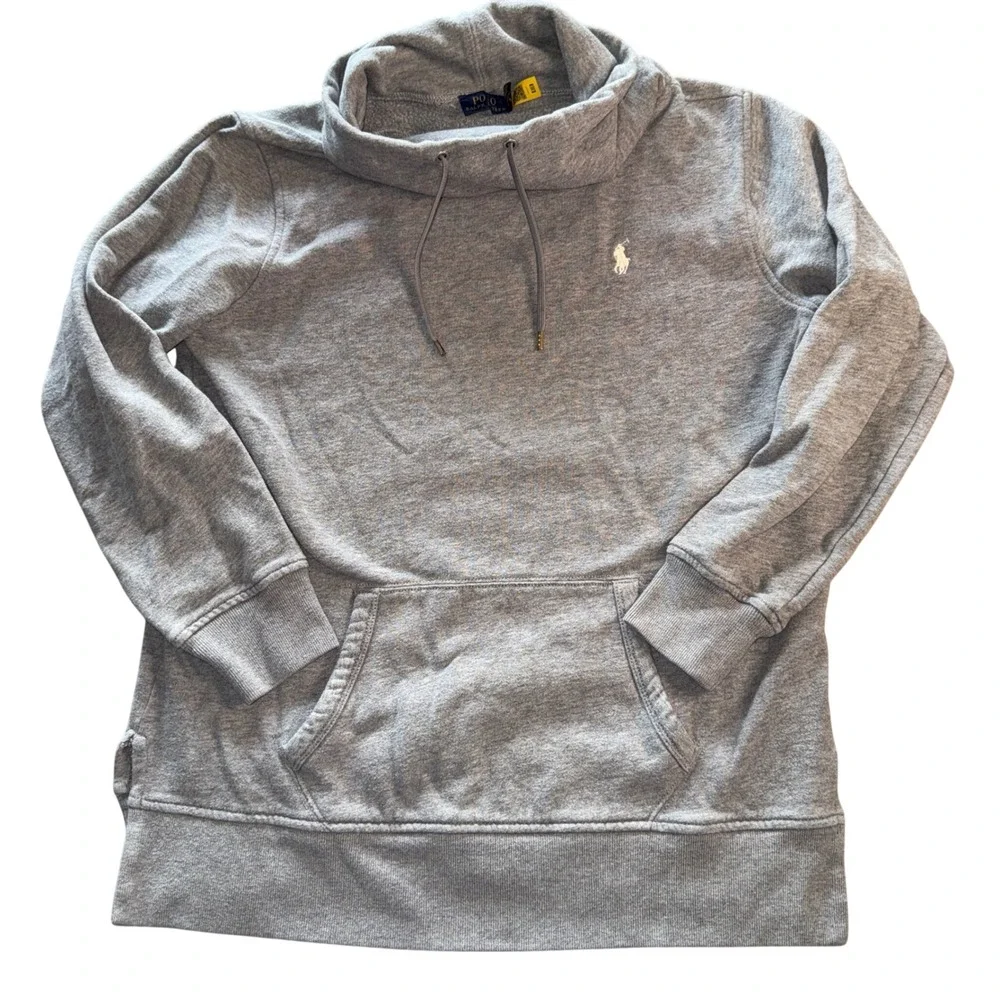 Polo Ralph Lauren Sweatshirt Small Gray Funnel Neck Pony Logo Pullover Hoodie